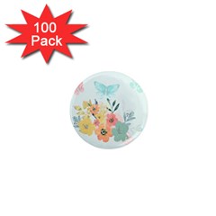 Watercolor Floral Blue Cute Butterfly Illustration 1  Mini Magnets (100 Pack)  by paulaoliveiradesign