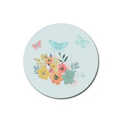 Watercolor Floral Blue Cute Butterfly Illustration Rubber Coaster (round)  by paulaoliveiradesign