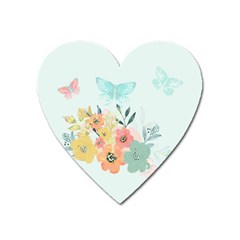 Watercolor Floral Blue Cute Butterfly Illustration Heart Magnet by paulaoliveiradesign