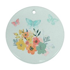 Watercolor Floral Blue Cute Butterfly Illustration Round Ornament (two Sides)