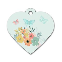 Watercolor Floral Blue Cute Butterfly Illustration Dog Tag Heart (two Sides) by paulaoliveiradesign