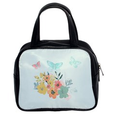 Watercolor Floral Blue Cute Butterfly Illustration Classic Handbags (2 Sides) by paulaoliveiradesign