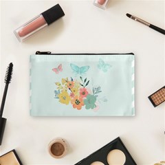 Watercolor Floral Blue Cute Butterfly Illustration Cosmetic Bag (small)  by paulaoliveiradesign