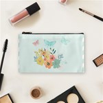 Watercolor Floral Blue Cute Butterfly Illustration Cosmetic Bag (Small)  Front