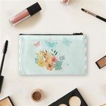 Watercolor Floral Blue Cute Butterfly Illustration Cosmetic Bag (Small)  Back