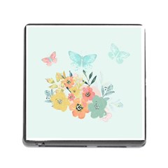 Watercolor Floral Blue Cute Butterfly Illustration Memory Card Reader (square) by paulaoliveiradesign