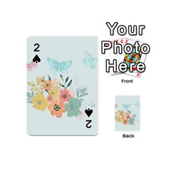 Watercolor Floral Blue Cute Butterfly Illustration Playing Cards 54 (mini)  by paulaoliveiradesign