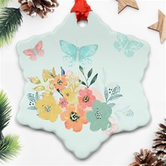 Watercolor Floral Blue Cute Butterfly Illustration Snowflake Ornament (two Sides) by paulaoliveiradesign