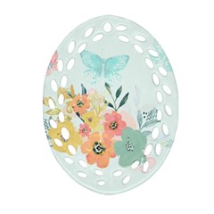 Watercolor Floral Blue Cute Butterfly Illustration Oval Filigree Ornament (two Sides) by paulaoliveiradesign