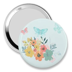 Watercolor Floral Blue Cute Butterfly Illustration 3  Handbag Mirrors by paulaoliveiradesign