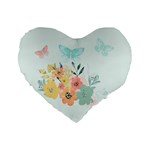 Watercolor Floral Blue Cute Butterfly Illustration Standard 16  Premium Flano Heart Shape Cushions Front