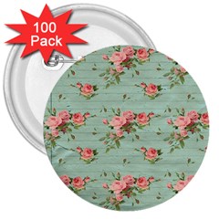 Vintage Blue Wallpaper Floral Pattern 3  Buttons (100 Pack)  by paulaoliveiradesign