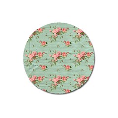 Vintage Blue Wallpaper Floral Pattern Magnet 3  (round) by paulaoliveiradesign