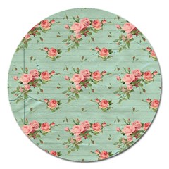 Vintage Blue Wallpaper Floral Pattern Magnet 5  (round) by paulaoliveiradesign