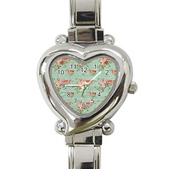 Vintage Blue Wallpaper Floral Pattern Heart Italian Charm Watch by paulaoliveiradesign