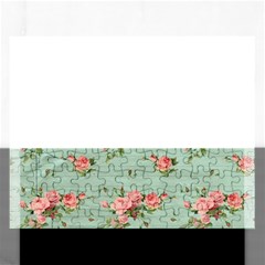 Vintage Blue Wallpaper Floral Pattern Rectangular Jigsaw Puzzl by paulaoliveiradesign