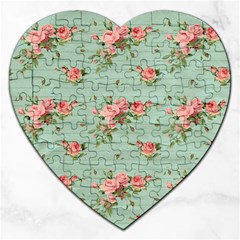 Vintage Blue Wallpaper Floral Pattern Jigsaw Puzzle (heart) by paulaoliveiradesign