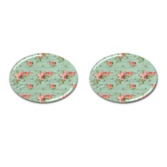 Vintage Blue Wallpaper Floral Pattern Cufflinks (oval) by paulaoliveiradesign