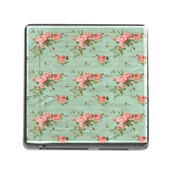 Vintage Blue Wallpaper Floral Pattern Memory Card Reader (square) by paulaoliveiradesign