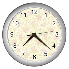 Floral Paper Pink Girly Pattern Wall Clocks (silver)  by paulaoliveiradesign