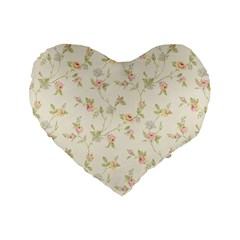 Floral Paper Pink Girly Cute Pattern  Standard 16  Premium Flano Heart Shape Cushions by paulaoliveiradesign