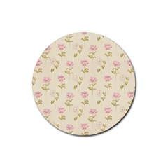 Floral Paper Illustration Girly Pink Pattern Rubber Round Coaster (4 pack) 