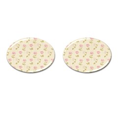 Floral Paper Illustration Girly Pink Pattern Cufflinks (Oval)