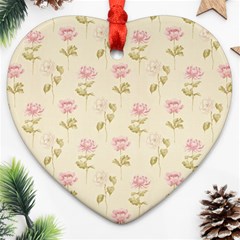 Floral Paper Illustration Girly Pink Pattern Heart Ornament (Two Sides)