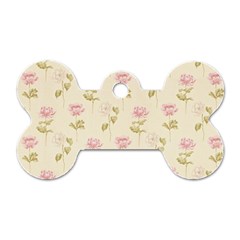 Floral Paper Illustration Girly Pink Pattern Dog Tag Bone (Two Sides)