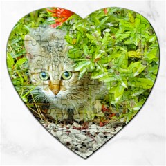 Hidden Domestic Cat With Alert Expression Jigsaw Puzzle (heart) by dflcprints