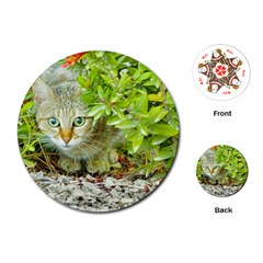 Hidden Domestic Cat With Alert Expression Playing Cards (round)  by dflcprints