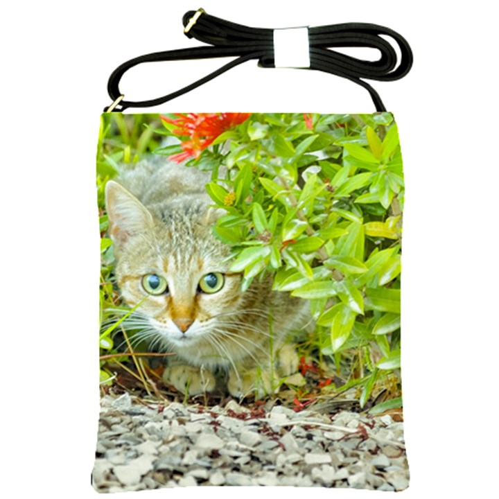 Hidden Domestic Cat With Alert Expression Shoulder Sling Bags