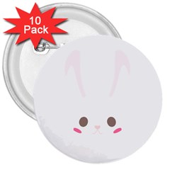 Rabbit Cute Animal White 3  Buttons (10 pack) 