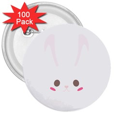 Rabbit Cute Animal White 3  Buttons (100 pack) 