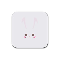 Rabbit Cute Animal White Rubber Coaster (Square) 