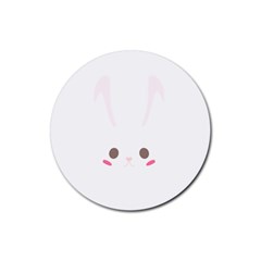 Rabbit Cute Animal White Rubber Coaster (Round) 