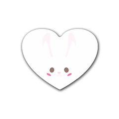 Rabbit Cute Animal White Rubber Coaster (Heart) 