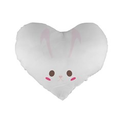 Rabbit Cute Animal White Standard 16  Premium Flano Heart Shape Cushions by Nexatart