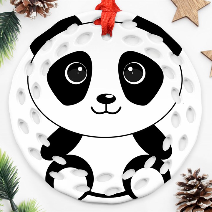 Bear Panda Bear Panda Animals Round Filigree Ornament (Two Sides)