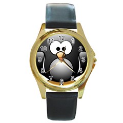 Penguin Birds Aquatic Flightless Round Gold Metal Watch by Nexatart