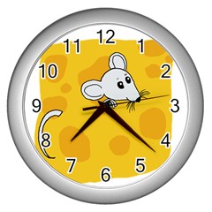 Rat Mouse Cheese Animal Mammal Wall Clocks (silver)  by Nexatart