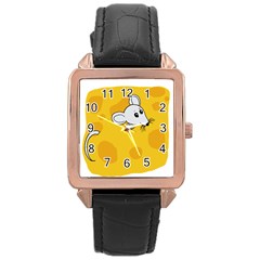 Rat Mouse Cheese Animal Mammal Rose Gold Leather Watch  by Nexatart