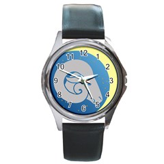 Ram Zodiac Sign Zodiac Moon Star Round Metal Watch by Nexatart