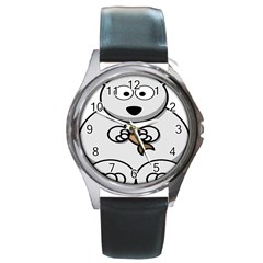 Bear Polar Bear Arctic Fish Mammal Round Metal Watch by Nexatart