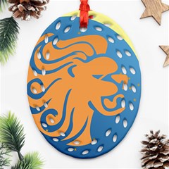 Lion Zodiac Sign Zodiac Moon Star Ornament (oval Filigree) by Nexatart