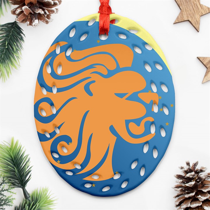 Lion Zodiac Sign Zodiac Moon Star Ornament (Oval Filigree)