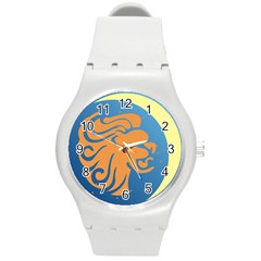 Lion Zodiac Sign Zodiac Moon Star Round Plastic Sport Watch (m) by Nexatart