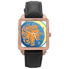 Lion Zodiac Sign Zodiac Moon Star Rose Gold Leather Watch  by Nexatart