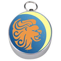 Lion Zodiac Sign Zodiac Moon Star Silver Compasses by Nexatart