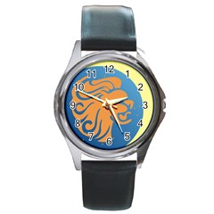 Lion Zodiac Sign Zodiac Moon Star Round Metal Watch by Nexatart